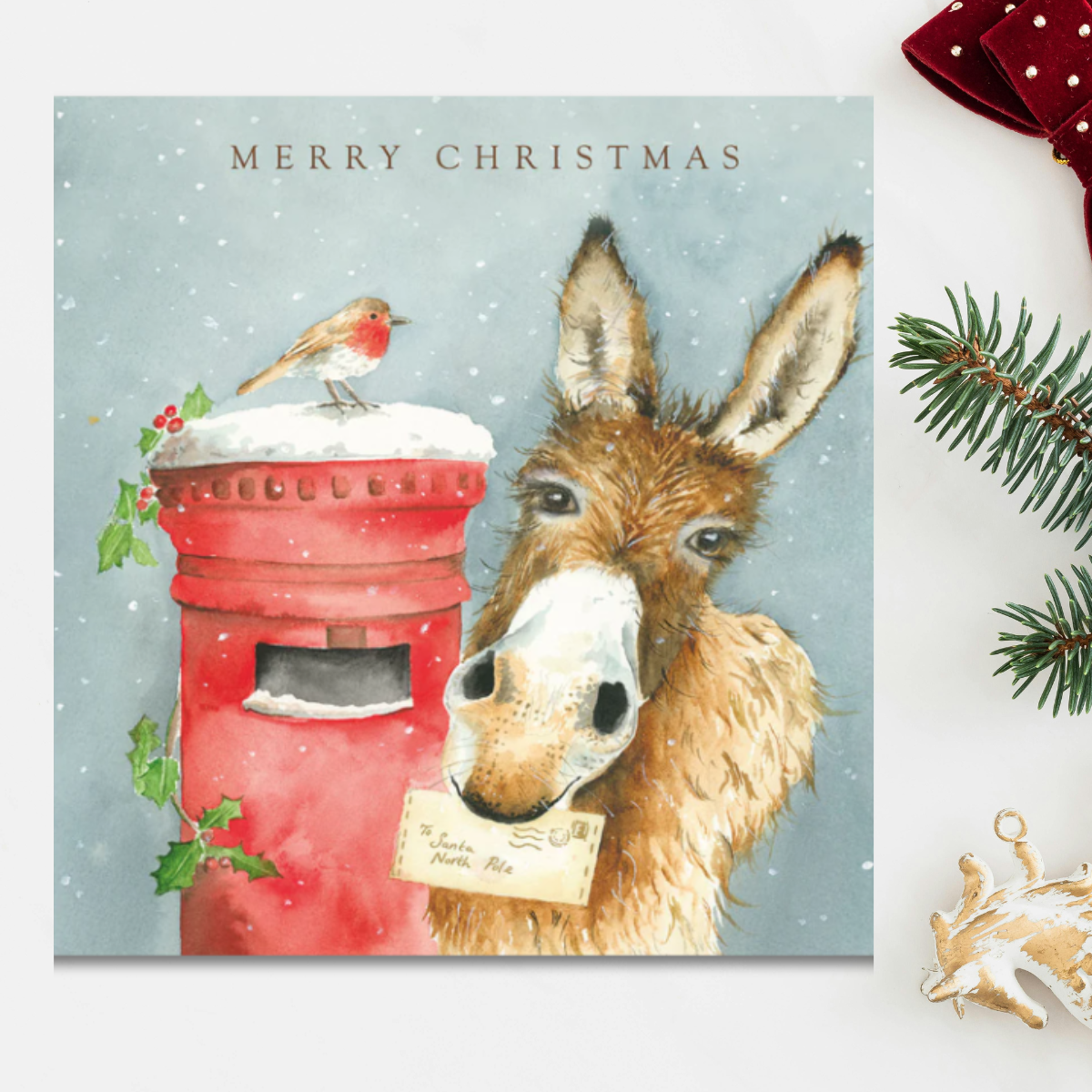 24 x Christmas Cards In Box - Tracks Deluxe Donkey & Robin