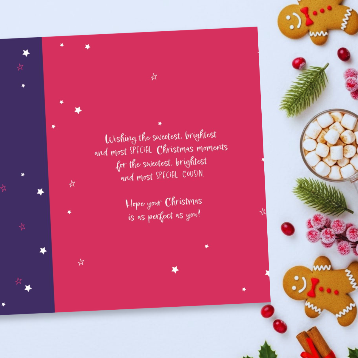Cousin Christmas Card - Pink Owl & Baubles