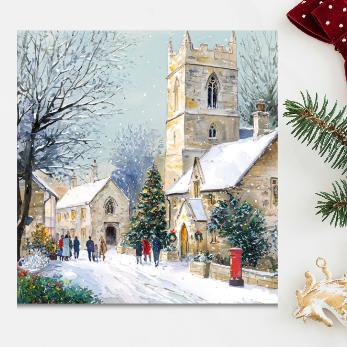 24 x Christmas Cards In Box - Tracks Deluxe Robin & Berries