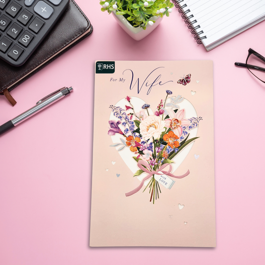 Wife Birthday Card- RHS Floral Heart Large