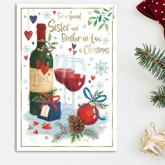 Sister & Brother-In-Law Christmas Card - Awash With Colour Wine