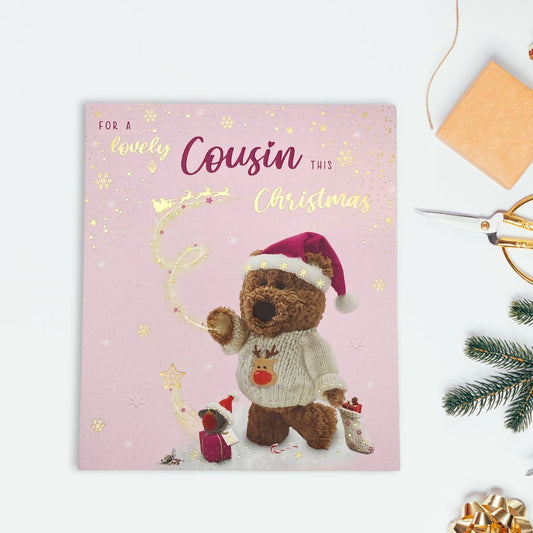 Cousin Christmas Card - Barley Bear Pink