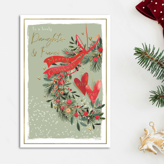 Daughter & Fiancé Christmas Card - Skylight Floral Wreath