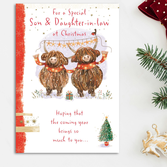 Son & Daughter-in-Law Christmas Card - Highland Cows