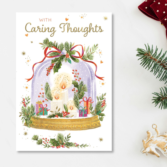 Caring Thoughts Christmas Card - Candle Cloche