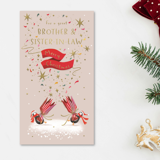 Brother & Sister-In-Law Christmas Card - Skylight Penguin Cracker