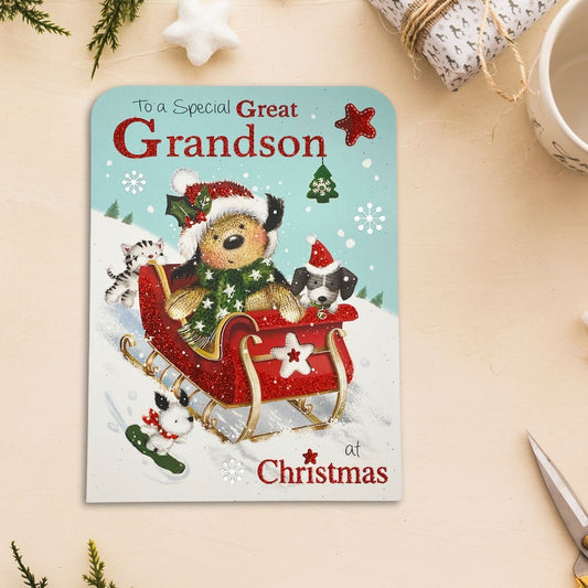 Great Grandson Christmas Card - Fudge & Friends