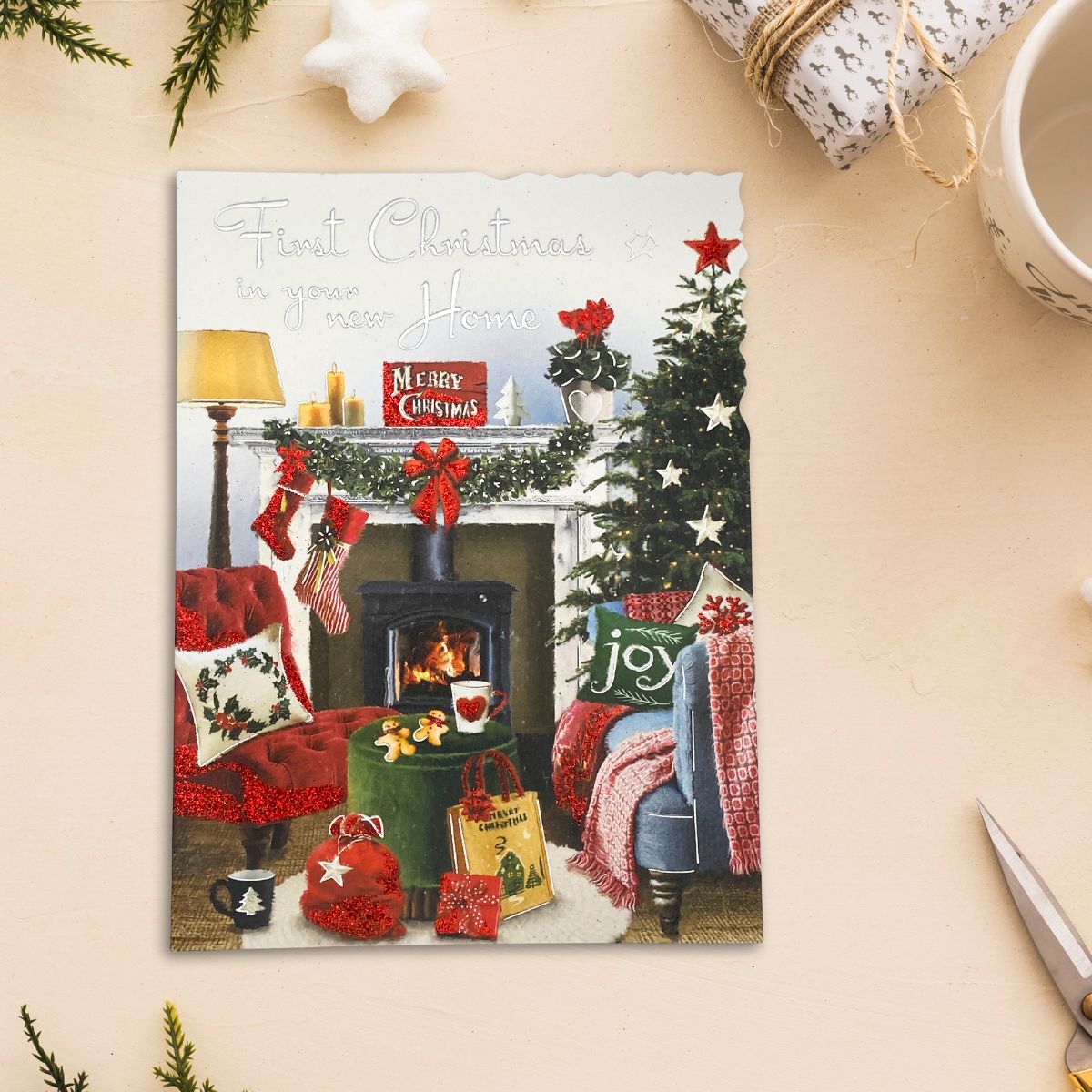 First Christmas In Your New Home Christmas Card - Velvet Festive Fireplace