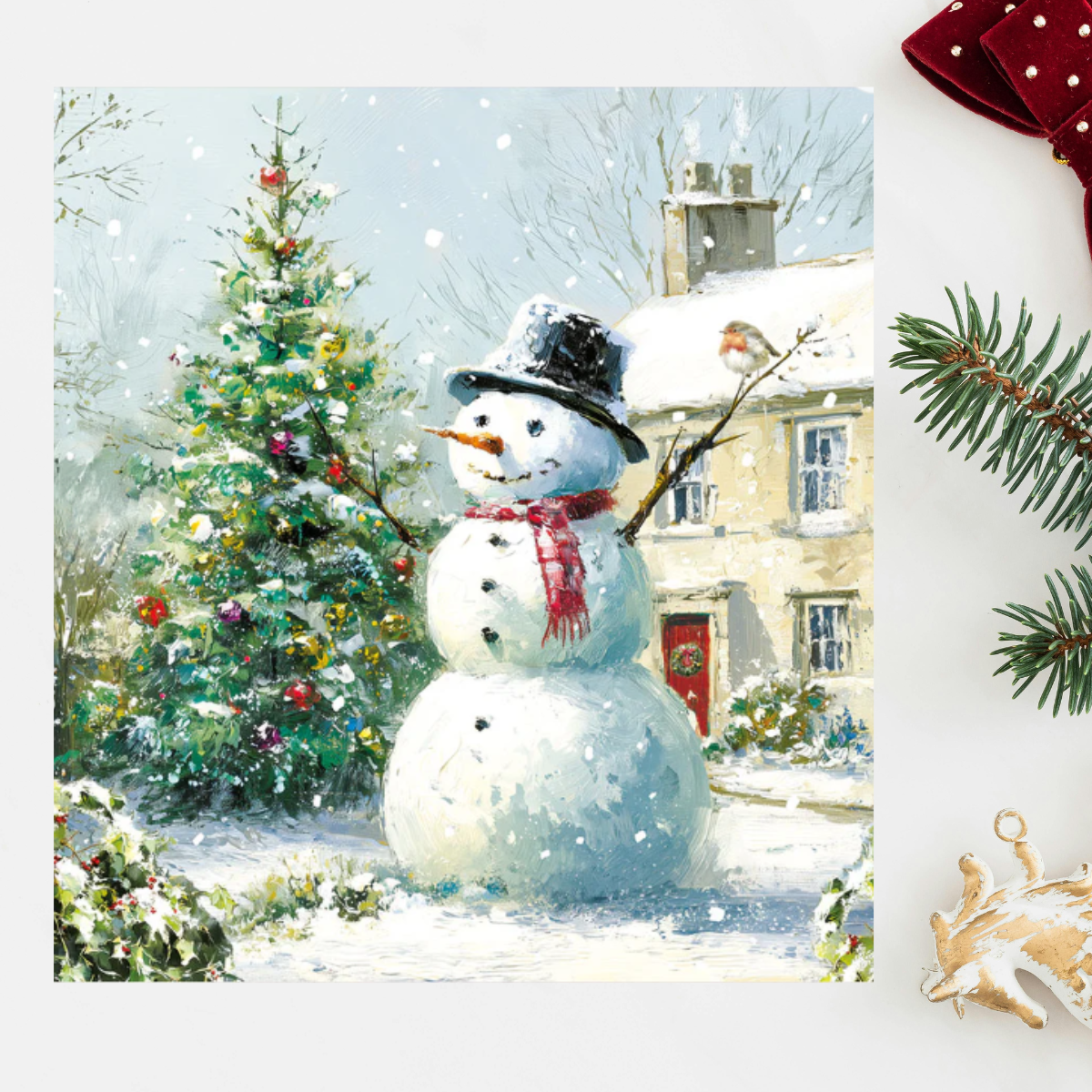 24 x Christmas Cards In Box - Tracks Deluxe Robin & Berries