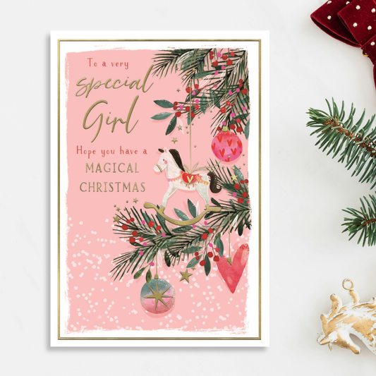 Special Little Girl Christmas Card - Skylight Rocking Horse