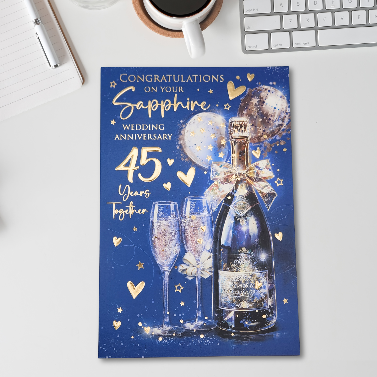 Sapphire Wedding Anniversary Card - 45th Champagne & Balloons