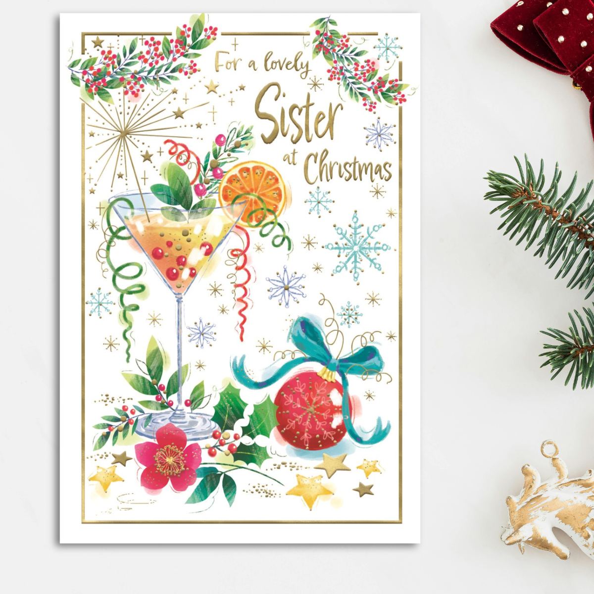 Sister Christmas Card - Awash With Colour Cocktail