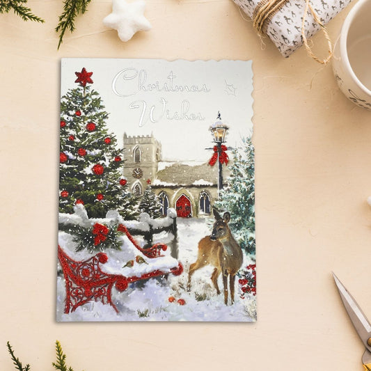 Open Christmas Card - Velvet Snowy Church
