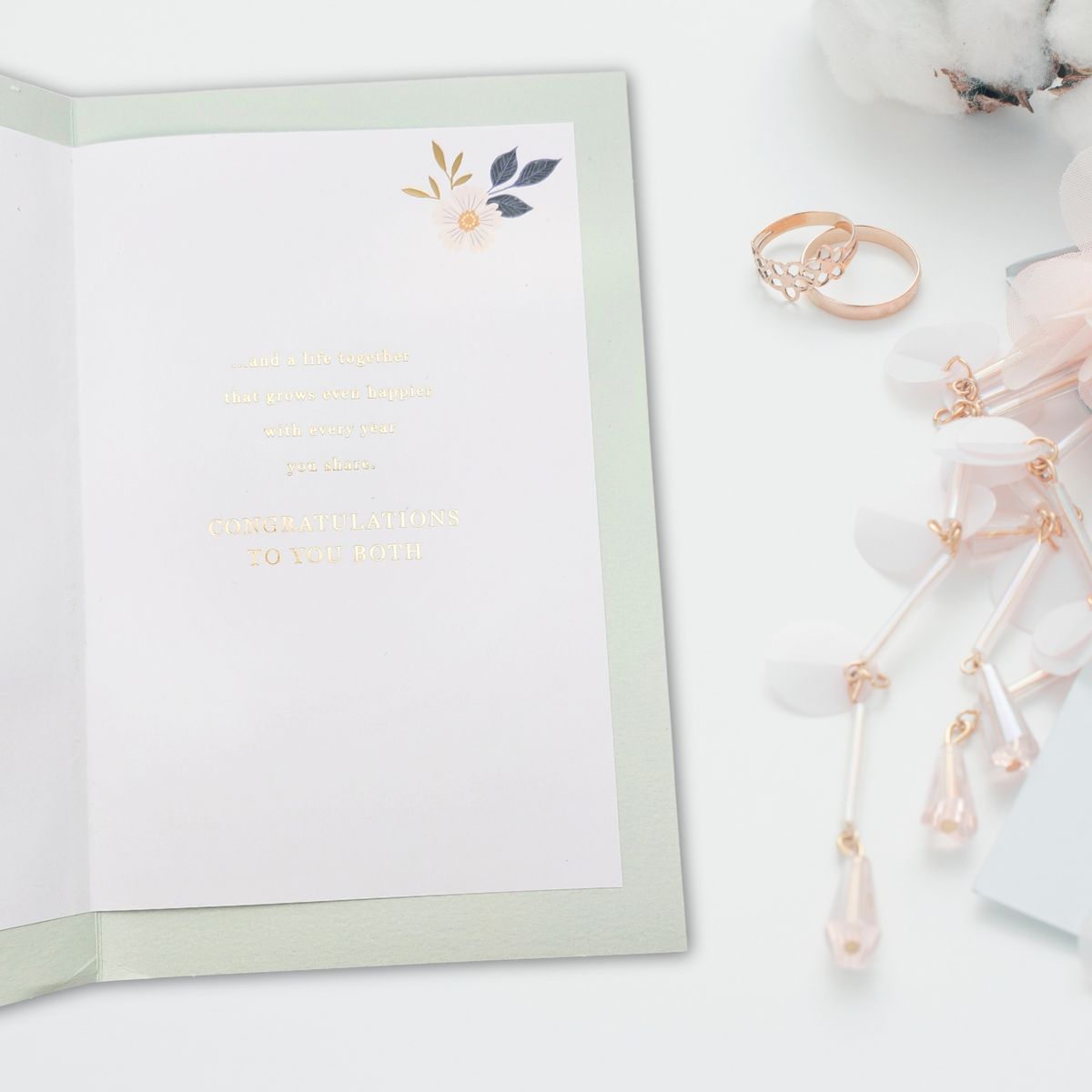 Wedding Day Large Card - Aqua Heart Of Flowers