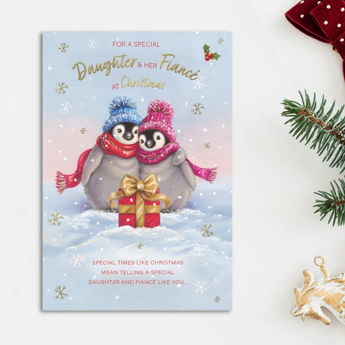 Daughter & Fiancé Christmas Card - Just For You Penguins