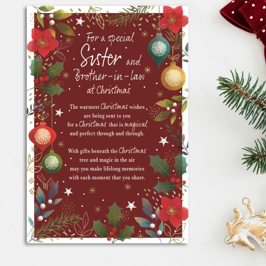 Sister & Brother-in-Law Christmas Card - Most Especially For You