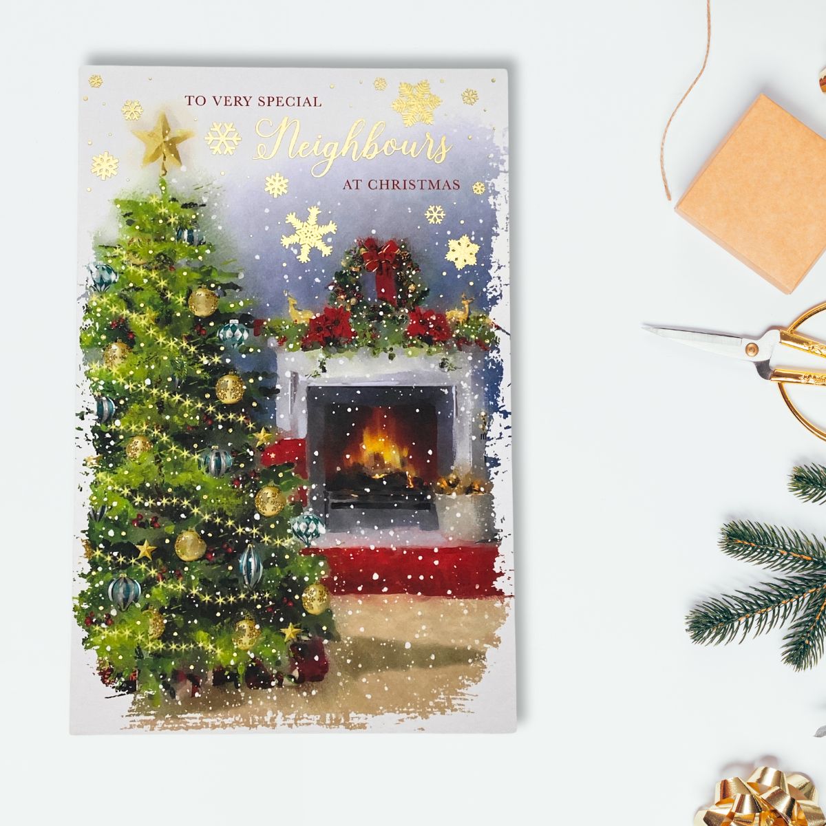 Neighbours Christmas Card - Fireplace Scene