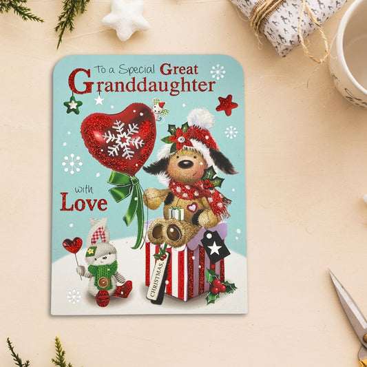 Great Granddaughter Christmas Card - Fudge & Friends