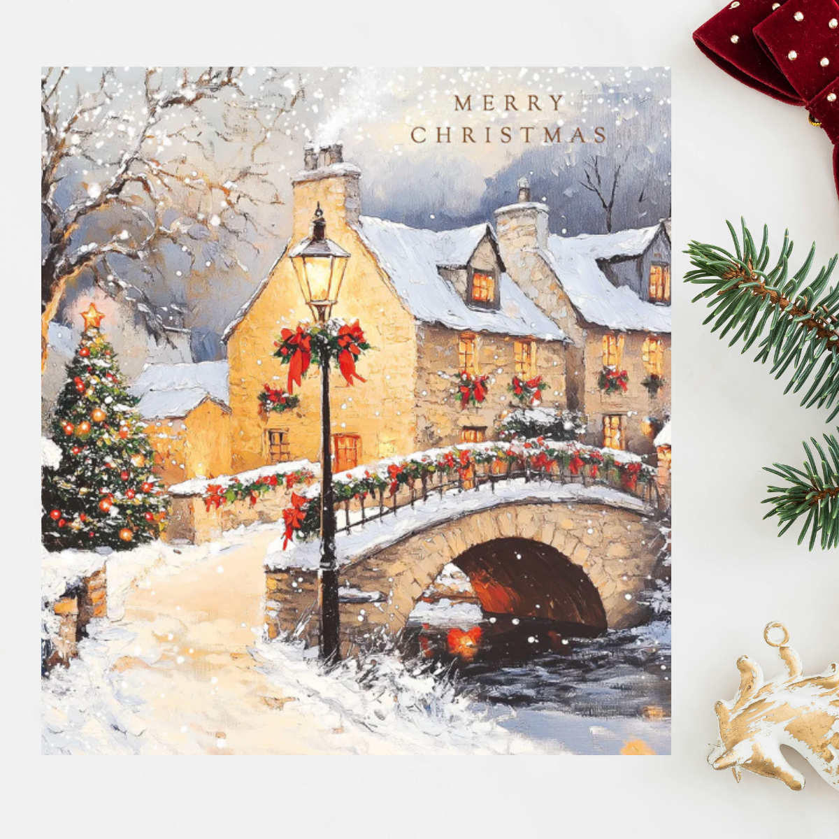 24 x Christmas Cards In Box - Tracks Deluxe Snowy Church