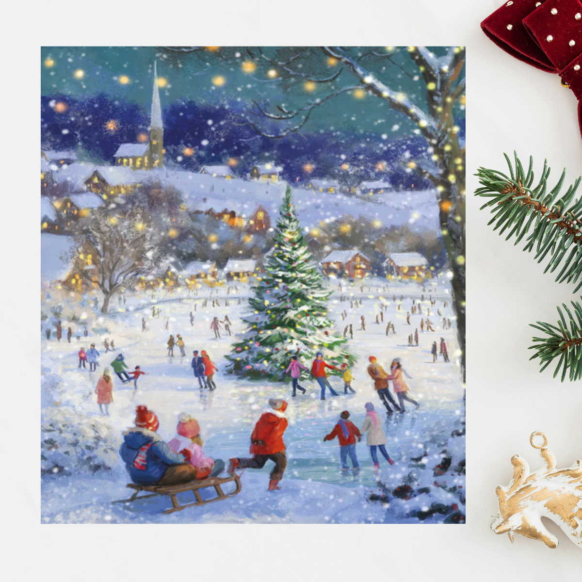 24 x Christmas Cards In Box - Tracks Deluxe Robin & Berries