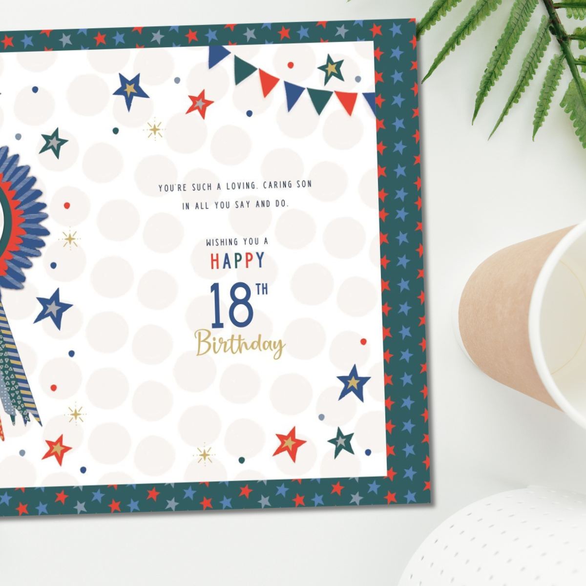 Son 18th Birthday Boxed Card - Foiled Rosette & Stars