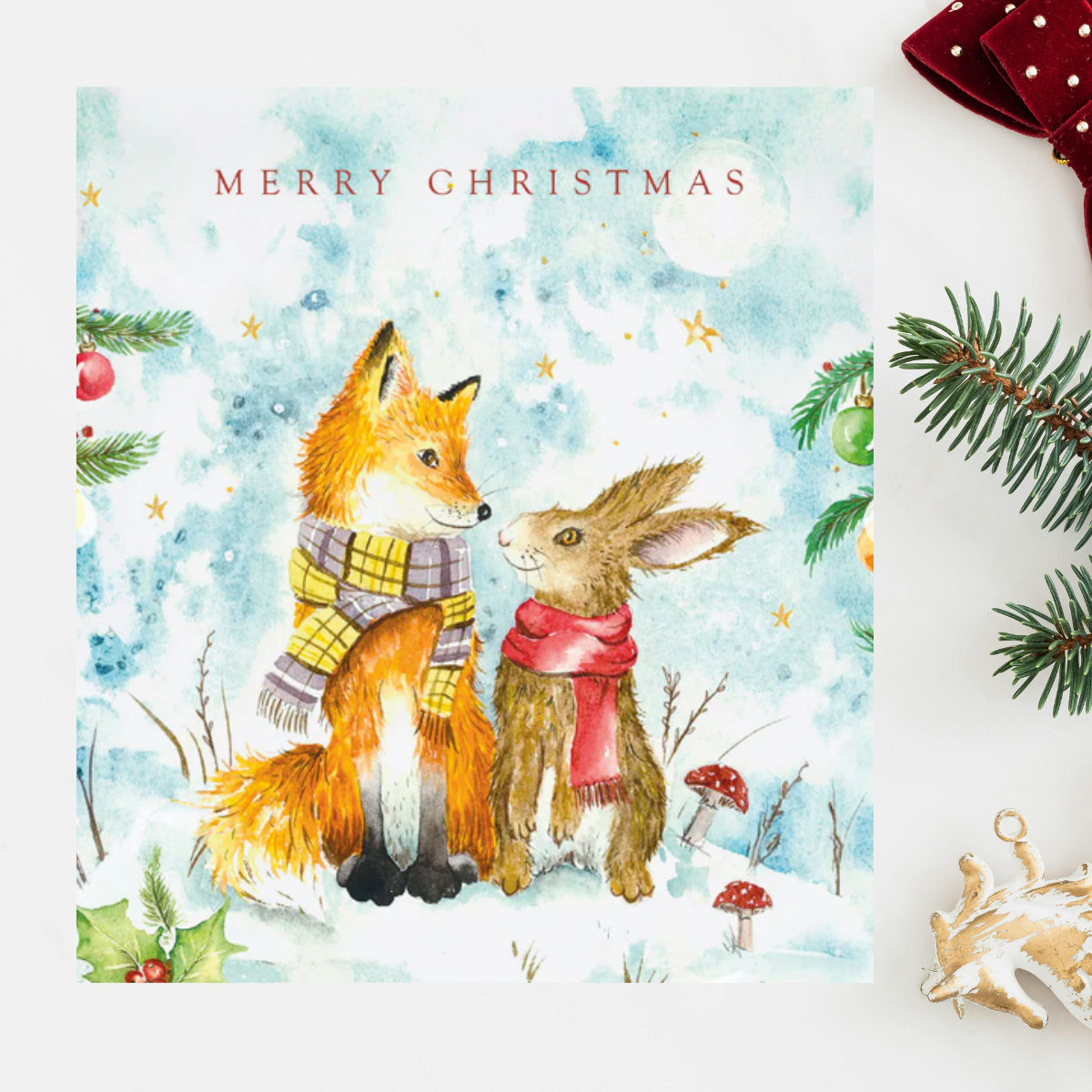 24 x Christmas Cards In Box - Tracks Deluxe Donkey & Robin