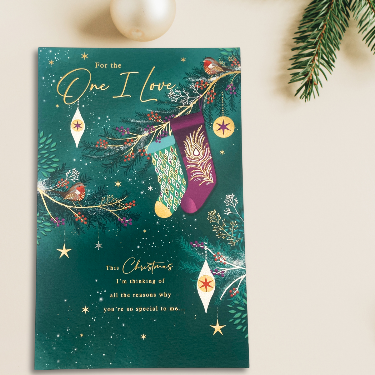 One I Love Large Christmas Card - Hanging Stockings