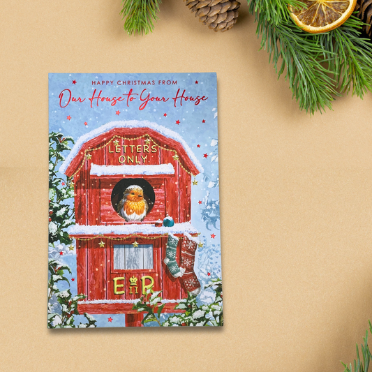 Our House To Your House Christmas Card - Robin In Post Box
