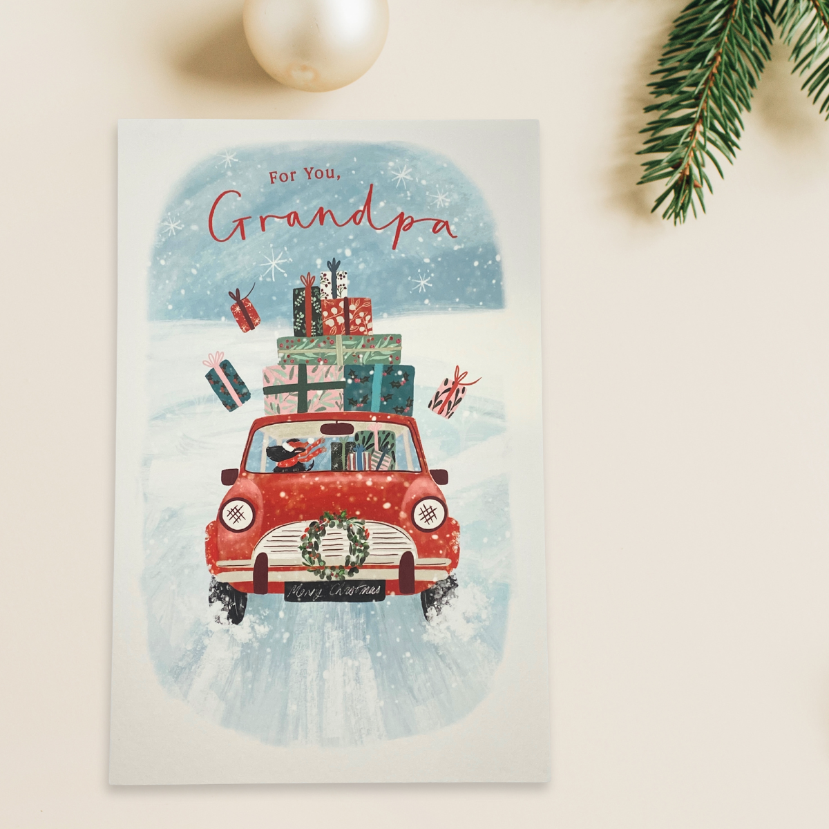 Grandpa Christmas Card - Car Bearing Gifts