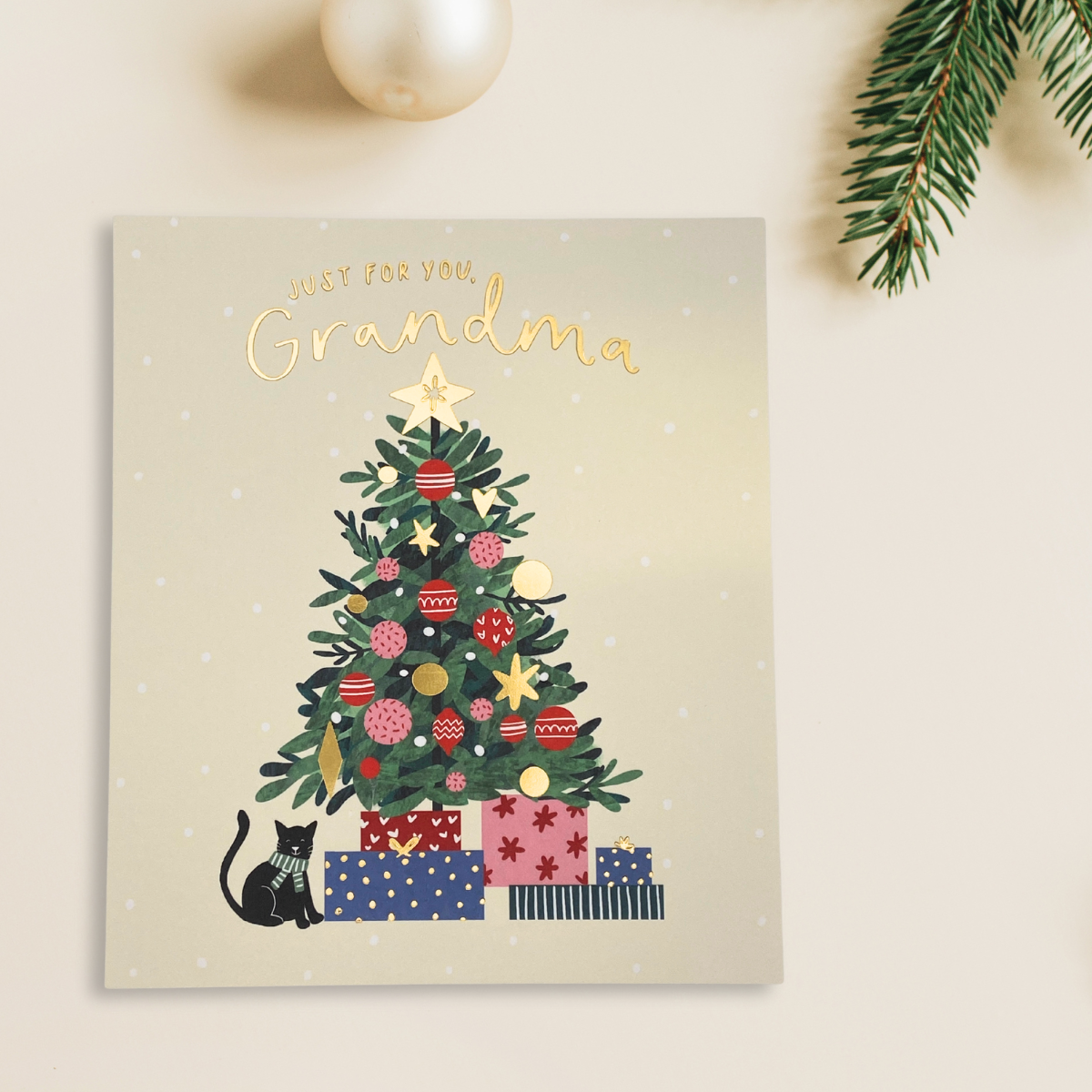 Grandma Christmas Card - Cat Beneath Christmas Tree