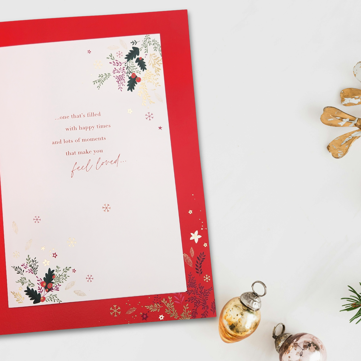 Mum Large Christmas Card - Decoupage Text & Baubles