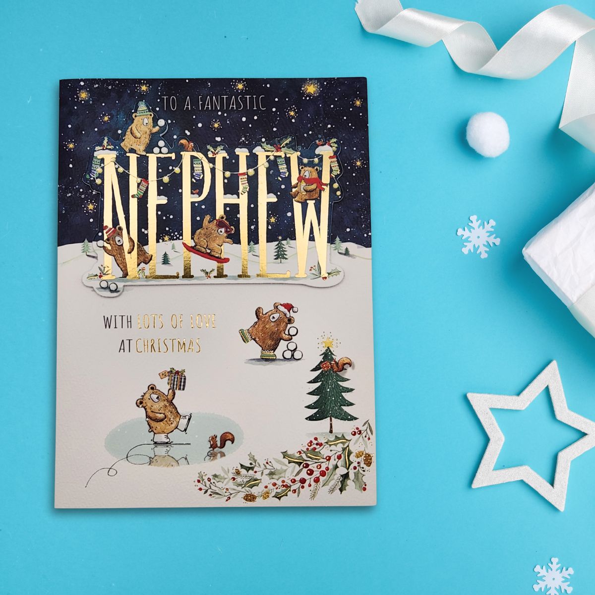 Nephew Christmas Card - Decoupage Bears