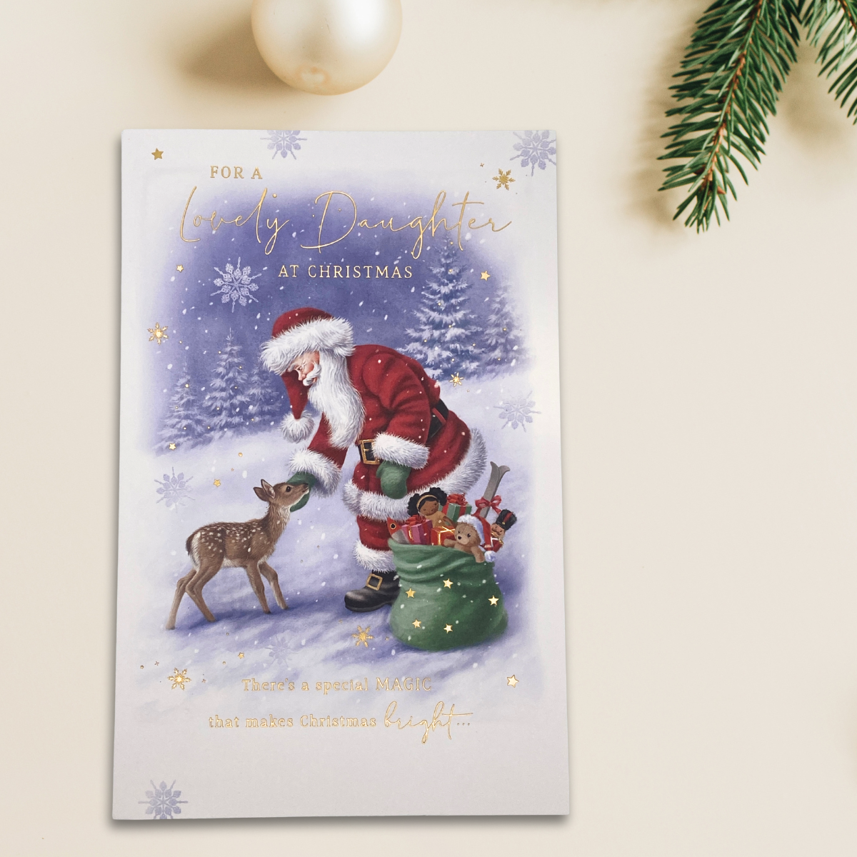 Daughter Christmas Card - Santa & Deer