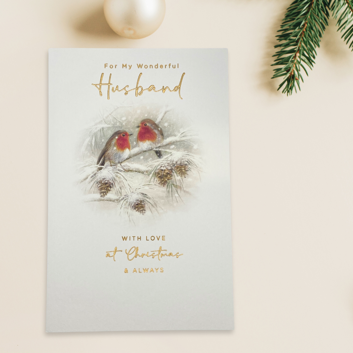 Husband Christmas Card - Robins
