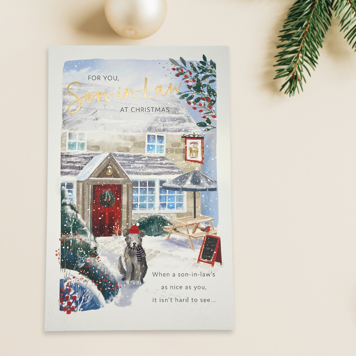 Son-In-Law Christmas Card - Dog At The Inn