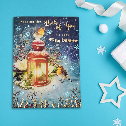 Both Of You Christmas Card - Decoupage Robin On Lantern