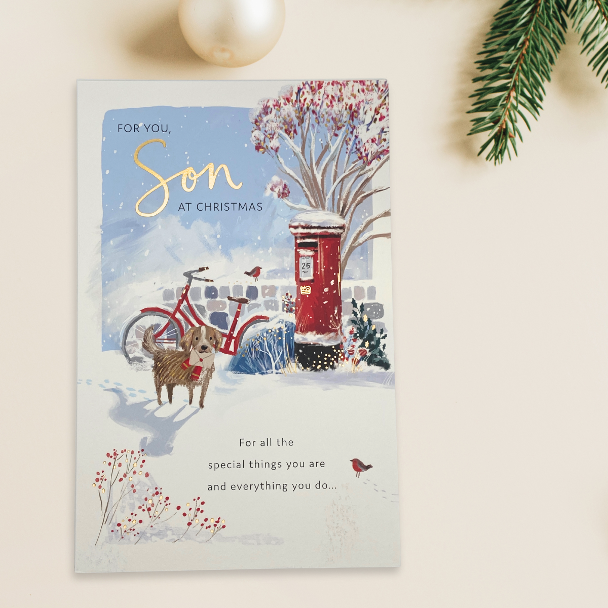 Son Christmas Card - Dog & Postbox
