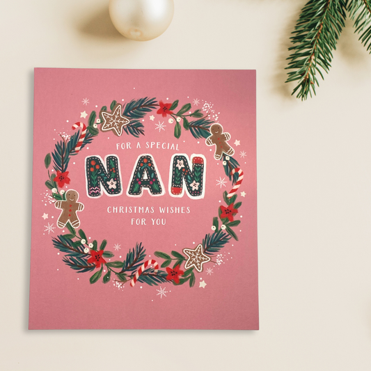 Nan Christmas Card - Gingerbread Wreath
