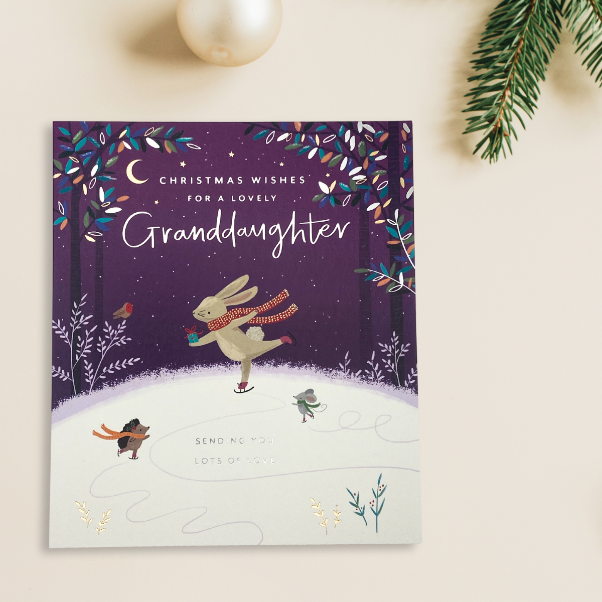 Granddaughter Christmas Card - Woodland Skaters
