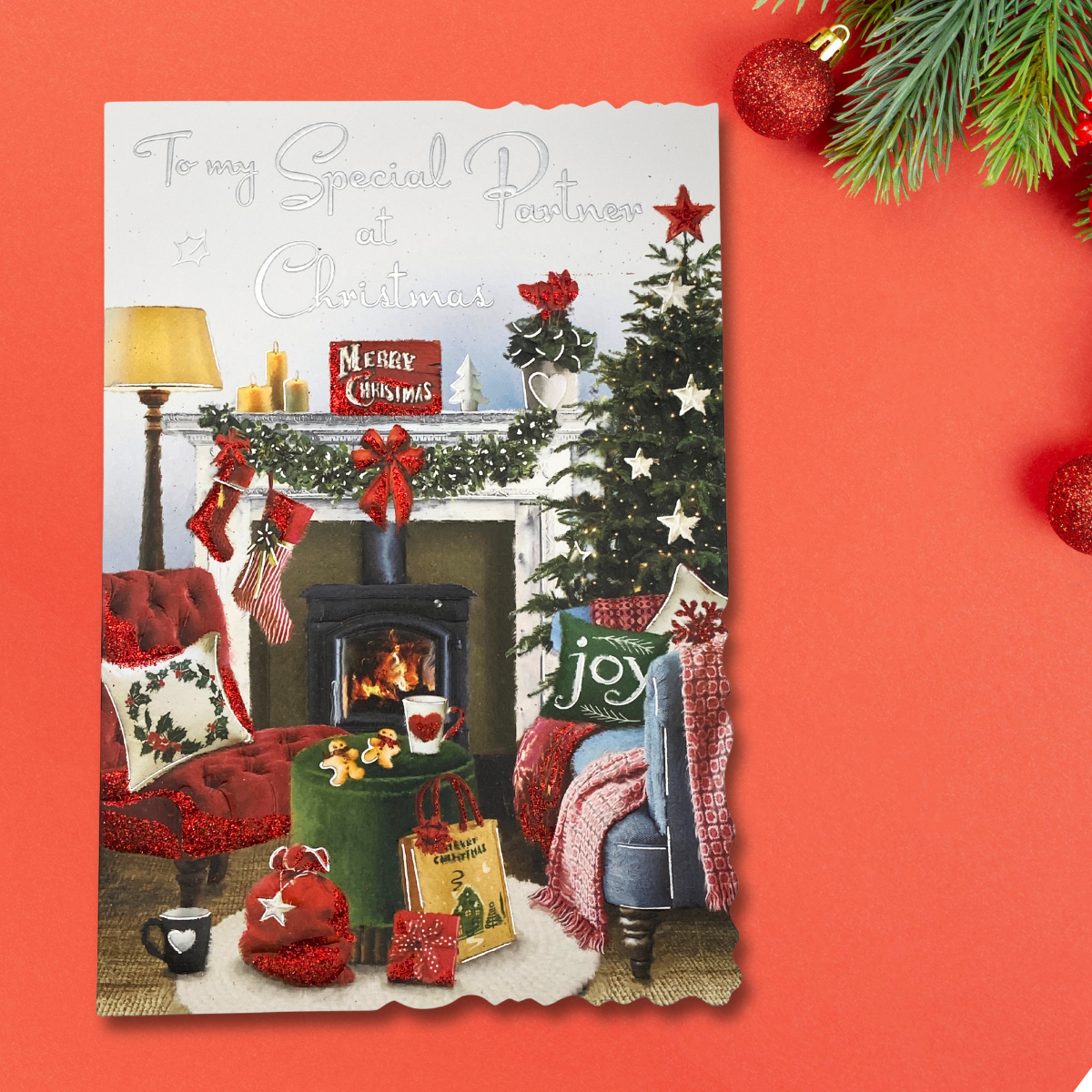 Partner Christmas Card - Velvet Festive Fireplace