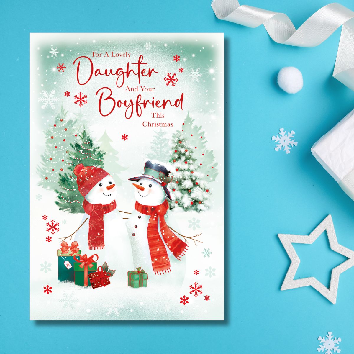 Daughter & Boyfriend Christmas Card - Cute Snowmen