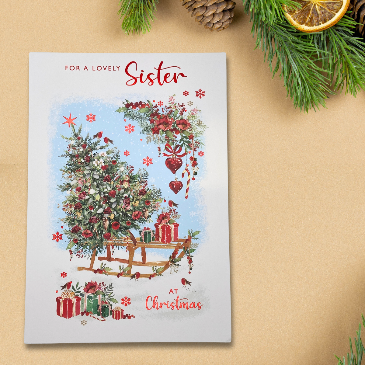 Sister Christmas Card - Pizazz Tree On Sleigh