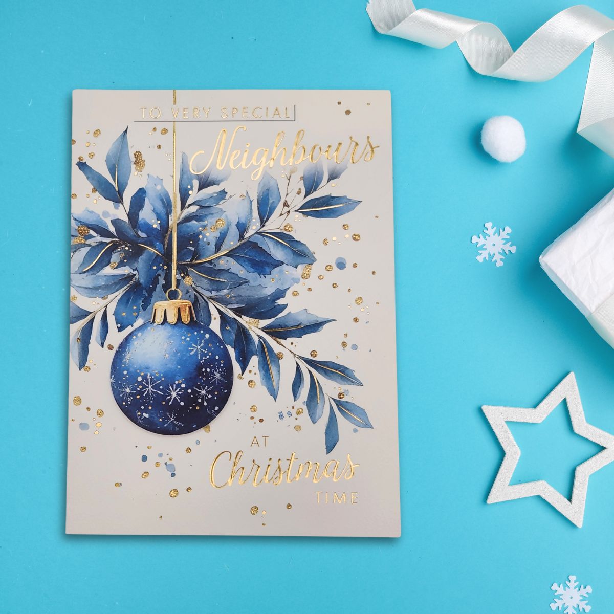 Neighbours Christmas Card - Decoupage Floral Bauble