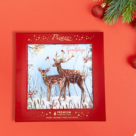 6 x Christmas Cards In Box - Premium Foiled Pizazz Deer
