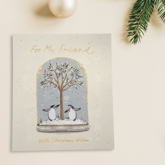 Friend Christmas Card - Snow Globe Penguins