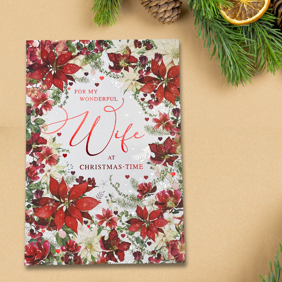 Wife Christmas Card - Pizazz Festive Florals