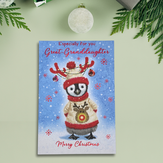 Great Granddaughter Christmas Card - Decorated Penguin