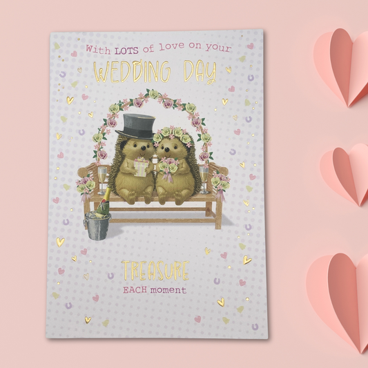 Wedding Day Card - Hedgehogs On Bench