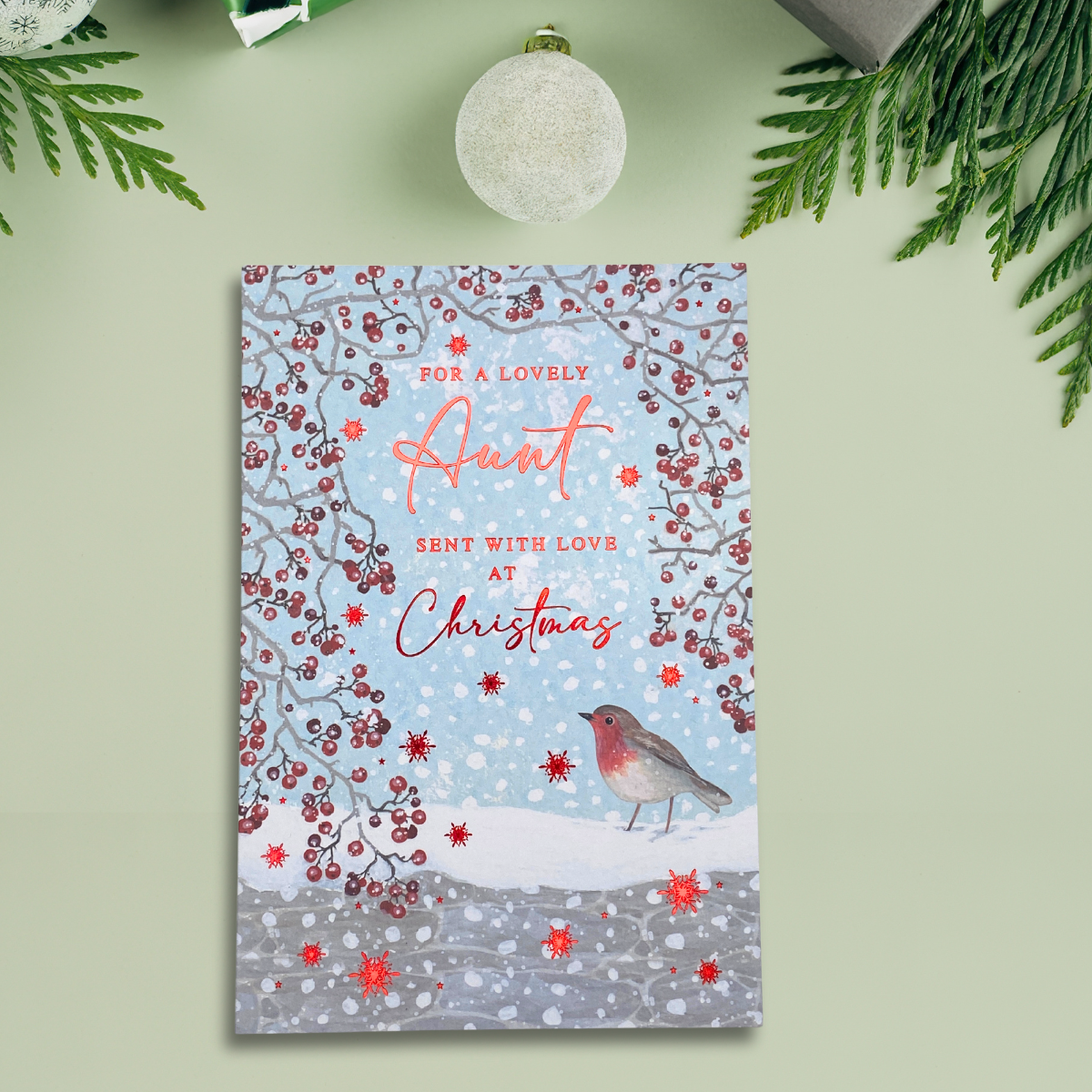 Aunt Christmas Card - Robin & Berries