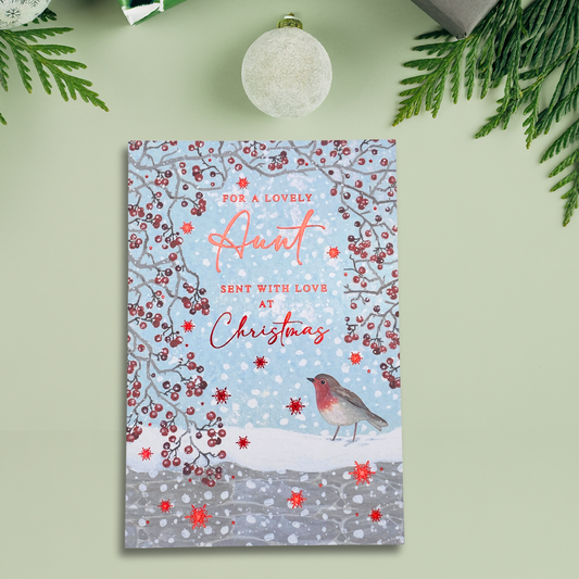 Aunt Christmas Card - Robin & Berries